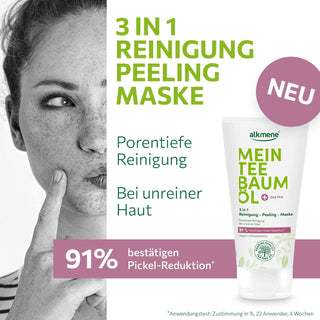 Alkmene Tea Tree Oil plus Zinc PCA 3 in 1 Cleansing Peeling Mask, 150ml