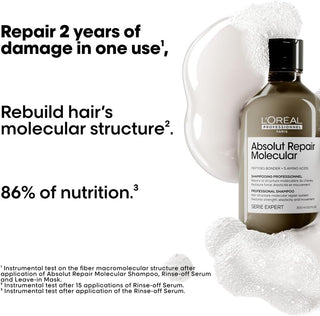 L’Oreal Professionnel | Absolut Repair Molecular Hair Shampoo, Sulfate-free, Repair Damage & Restore Strength, For All Damaged Hair Types, SERIE EXPERT, 300ml
