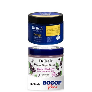 Dr Teal’s Shea Sugar Scrub with Black Elderberry & Essential Oils - 538G & Aromatherapy Energy Body Scrub with Orange, Sage and Bergamot, 454ml