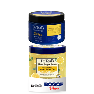 Dr. Teal's Dr Teal's Shea Sugar Scrub Prebiotic Lemon Balm 538G & Aromatherapy Energy Body Scrub with Orange, Sage and Bergamot, 454ml