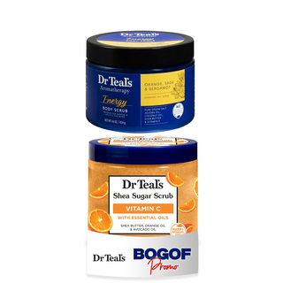 Dr Teal's Shea Sugar Scrub, Citrus, Vitamin C & Essential Oil - 538G & Aromatherapy Energy Body Scrub with Orange, Sage and Bergamot, 454ml