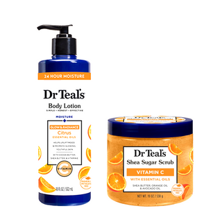 Dr Teal's Shea Sugar Scrub, Citrus, Vitamin C & Essential Oil - 538ml and Vitamin C Body Lotion 532ml