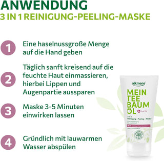 Alkmene Tea Tree Oil plus Zinc PCA 3 in 1 Cleansing Peeling Mask, 150ml