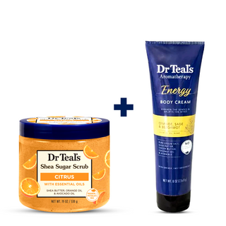 Dr Teal's Energy Body Cream + Orange, Sage & Bergamot, 226.8g & Dr Teal's Shea Sugar Scrub, Citrus, Vitamin C & Essential Oil - 538G