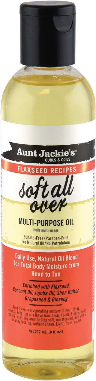 Aunt Jackie's Flaxseed Recipes Soft All Over, Multi-Use Oil for Hair and Body, Enriched with Flaxseed 237ml