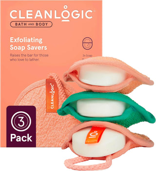 A CleanLogic Exfoliating Body Scrubber featuring a dual-texture design, perfect for gently exfoliating and removing dead skin cells to reveal softer, smoother skin. This sustainable scrubber is ideal for daily use, helping to open pores and restore the skin's natural glow.