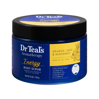 DR TEALS AROMATHERAPY ENERGY BODY SCRUB WITH ORANGE, SAGE AND BERGAMOT - 454G Perfect Trust Beauty