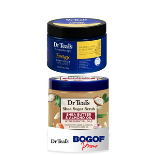 Dr Teal's Shea Sugar Scrub with Sheabutter, Almond and Essential Oils - 538G & Aromatherapy Energy Body Scrub with Orange, Sage and Bergamot, 454ml