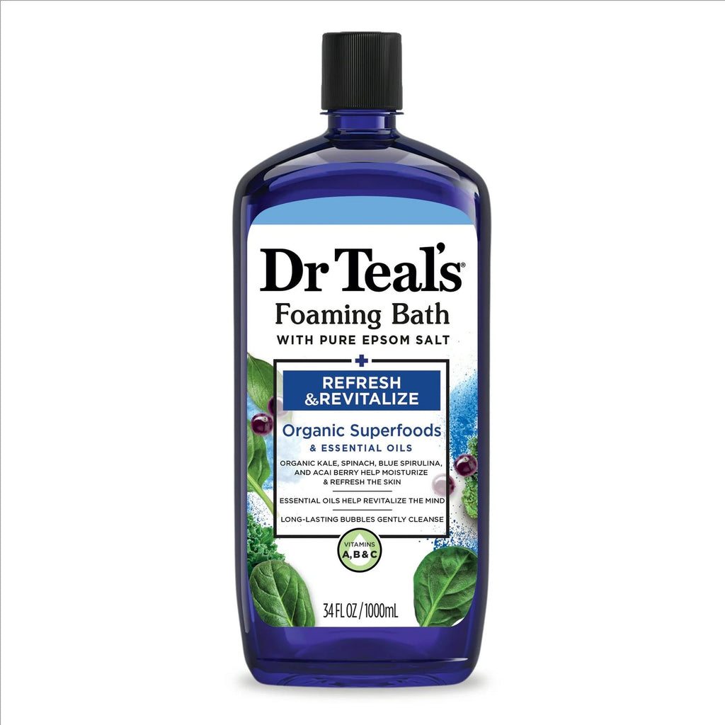 Dr Teal’s Refresh & Revitalize Foaming Bath with Organic Superfoods & Essential Oils 34 fl oz (1 L) product package
