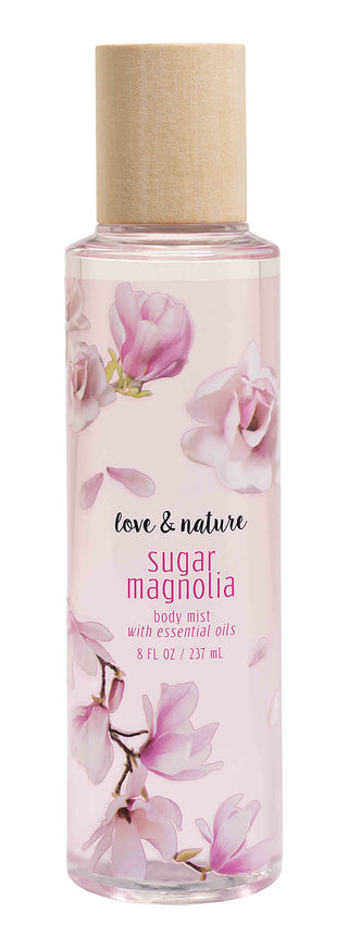 Love & Nature Vegan Fragrance Body Mist, Sugar Magnolia with Essential Oils 237ml