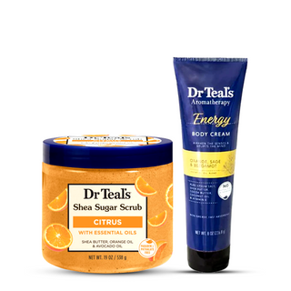 Dr Teal's Energy Body Cream + Orange, Sage & Bergamot, 226.8g & Dr Teal's Shea Sugar Scrub, Citrus, Vitamin C & Essential Oil - 538G