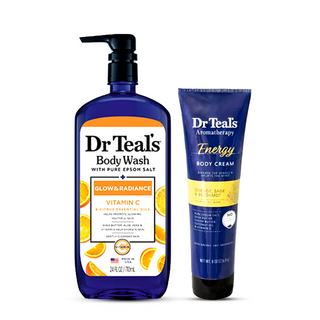 Dr Teal's Glow Radiance Body Wash With Vitamin C & Citrus Essential Oils, 710ml & Dr Teal's Energy Body Cream + Orange, Sage & Bergamot, 226.8g