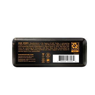 SheaMoisture African Black Soap With Shea Butter bar soap, formulated to cleanse, moisturize, and soothe dry skin. Made from palm and plantain peel ash with Fair Trade Shea Butter and natural oils. Cruelty-free and free from parabens, phthalates, mineral oil, and sulphates.
