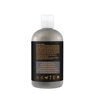 SheaMoisture sulfate-free shampoo with African Black Soap, Bamboo Charcoal, Tea Tree Oil, and Willow Bark Extract. Cleanses and soothes scalp, revitalizes hair. Ethically traded, cruelty-free.