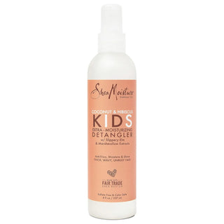 SheaMoisture Kids Extra Moisturizing Detangler, 237g, with Coconut & Hibiscus, softens and detangles curly hair. Enriched with Shea Butter, Slippery Elm, and Marshmallow Extracts for frizz-free, smooth hair.