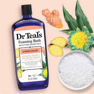 Dr Teal's Foaming Bath with Pure Epsom salt Ginseng, Ginger, Rhodiola Rosea & Essential Oil 1000Ml