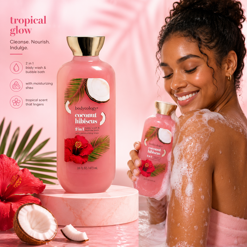 Bodycology 2 In1 Body Wash & Bubble Bath Coconut & Hibiscus 473ml